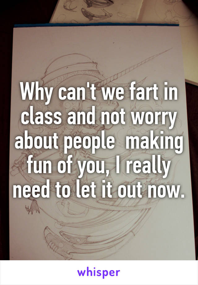 Why can't we fart in class and not worry about people  making fun of you, I really need to let it out now.