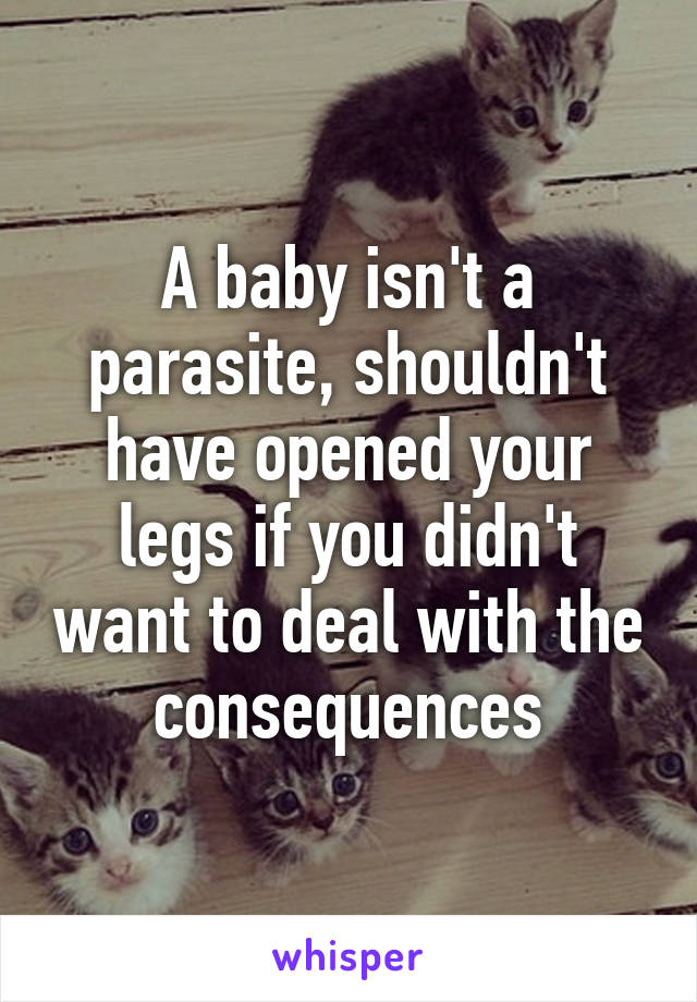 A baby isn't a parasite, shouldn't have opened your legs if you didn't want to deal with the consequences