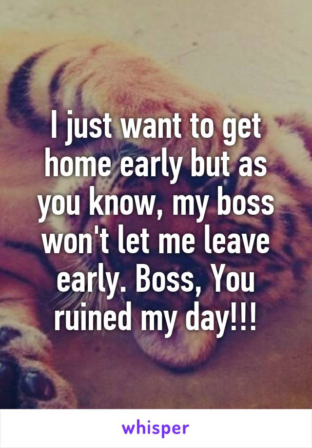 I just want to get home early but as you know, my boss won't let me leave early. Boss, You ruined my day!!!