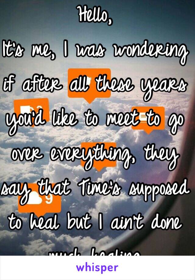 Hello, 
It's me, I was wondering if after all these years you'd like to meet to go over everything, they say that Time's supposed to heal but I ain't done much healing 