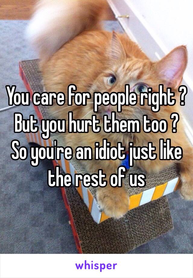 You care for people right ? But you hurt them too ? So you're an idiot just like the rest of us 