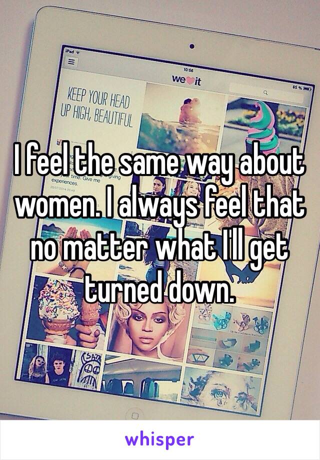 I feel the same way about women. I always feel that no matter what I'll get turned down. 