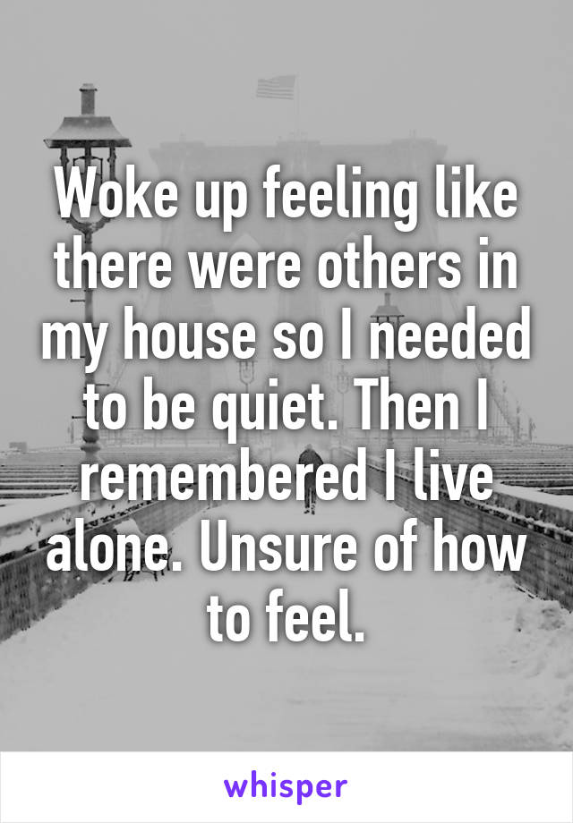 Woke up feeling like there were others in my house so I needed to be quiet. Then I remembered I live alone. Unsure of how to feel.