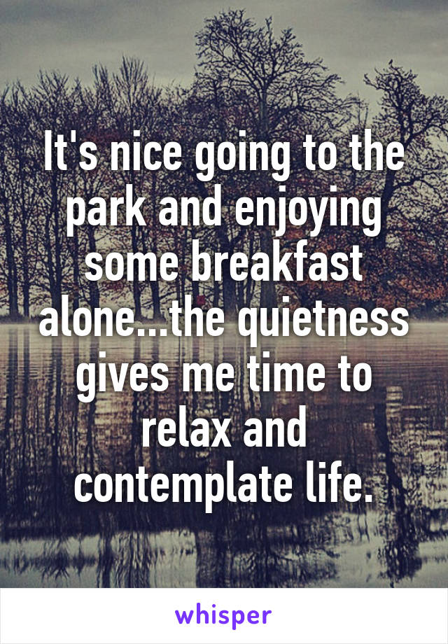 It's nice going to the park and enjoying some breakfast alone...the quietness gives me time to relax and contemplate life.