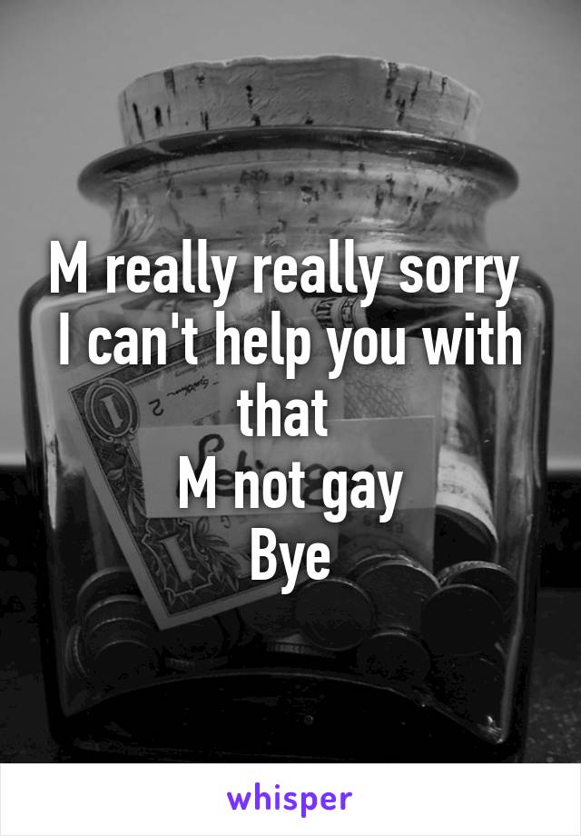 M really really sorry 
I can't help you with that 
M not gay
Bye