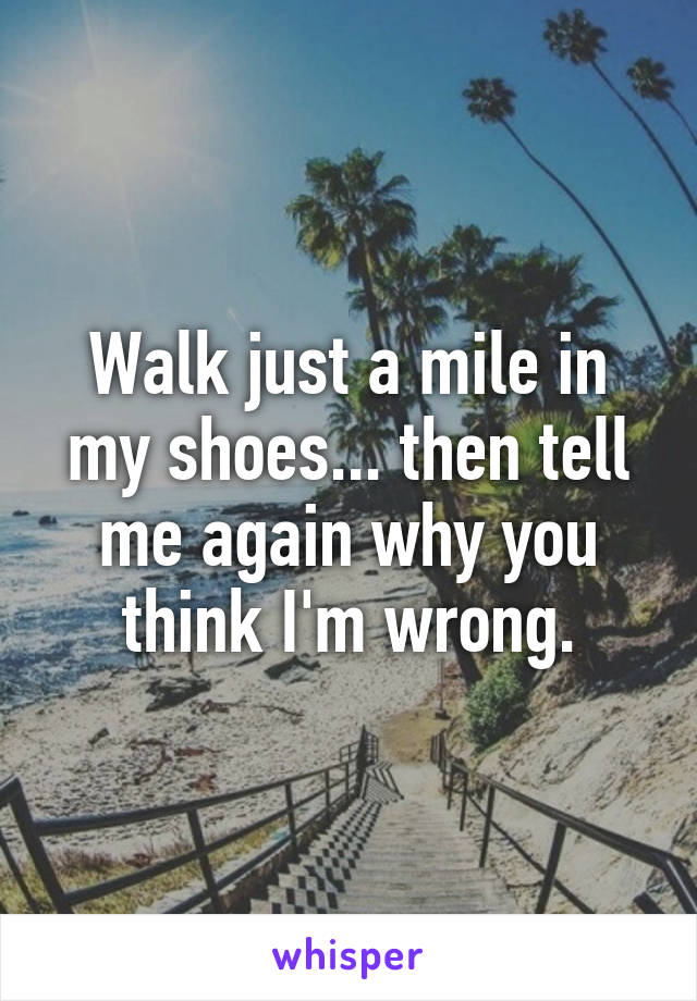 Walk just a mile in my shoes... then tell me again why you think I'm wrong.