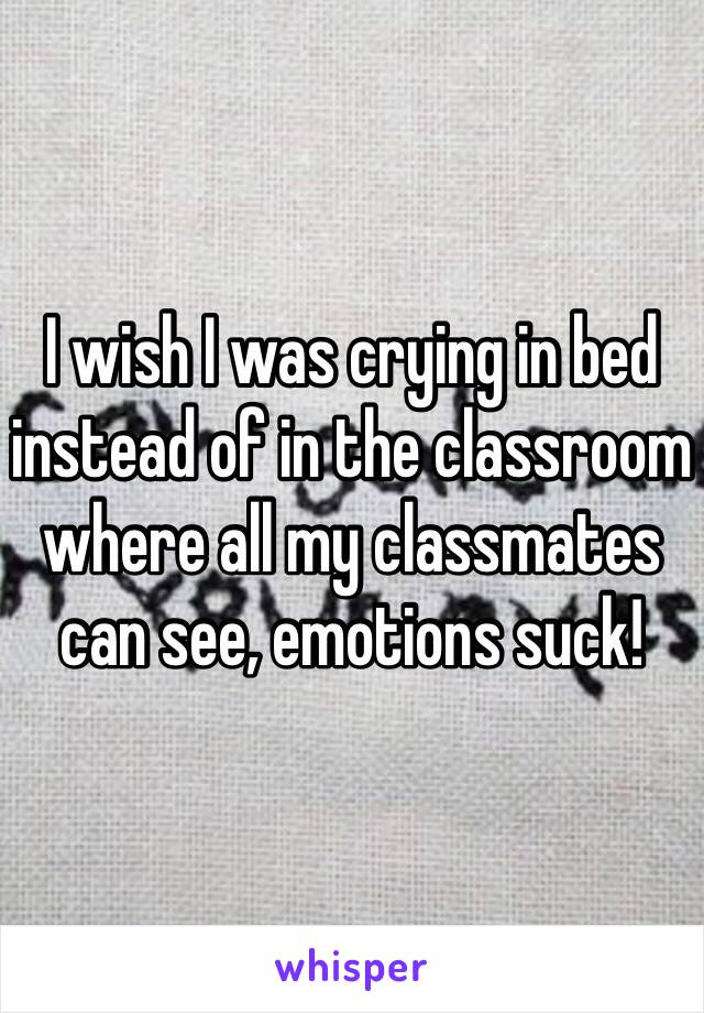 I wish I was crying in bed instead of in the classroom where all my classmates can see, emotions suck!