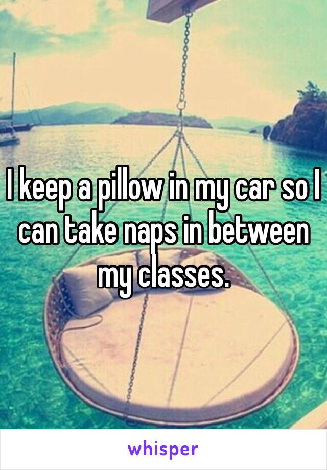 I keep a pillow in my car so I can take naps in between my classes.