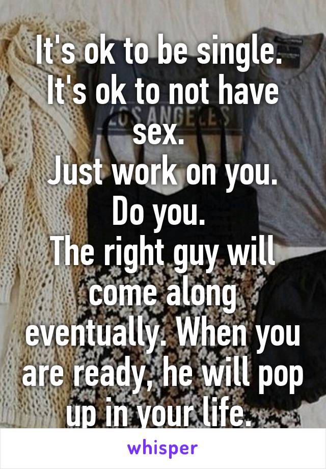 It's ok to be single. 
It's ok to not have sex. 
Just work on you. Do you. 
The right guy will come along eventually. When you are ready, he will pop up in your life. 