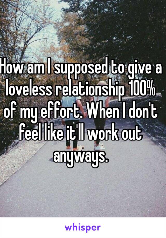 How am I supposed to give a loveless relationship 100% of my effort. When I don't feel like it'll work out anyways. 