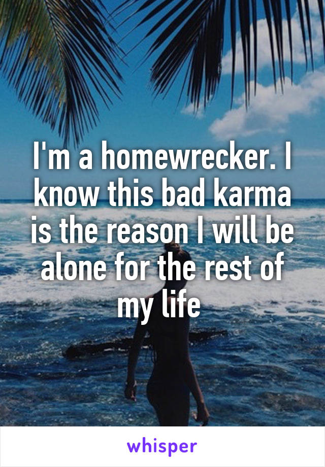 I'm a homewrecker. I know this bad karma is the reason I will be alone for the rest of my life 