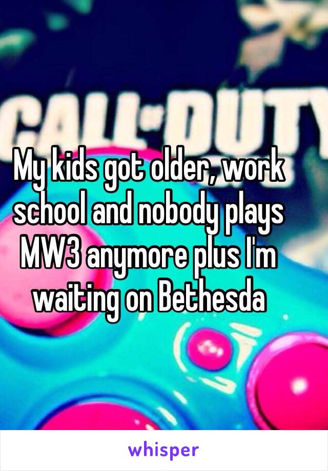 My kids got older, work school and nobody plays MW3 anymore plus I'm waiting on Bethesda 