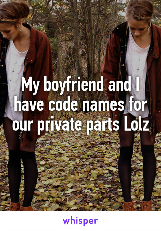 My boyfriend and I have code names for our private parts Lolz 