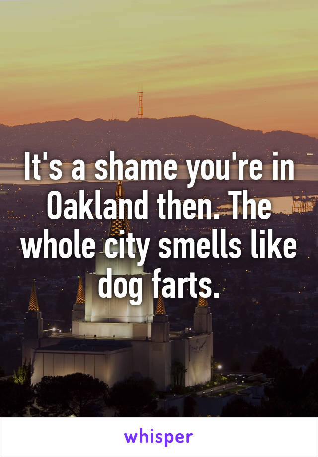 It's a shame you're in Oakland then. The whole city smells like dog farts.