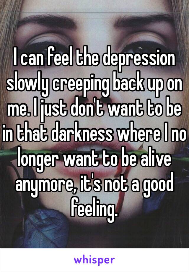 I can feel the depression slowly creeping back up on me. I just don't want to be in that darkness where I no longer want to be alive anymore, it's not a good feeling.