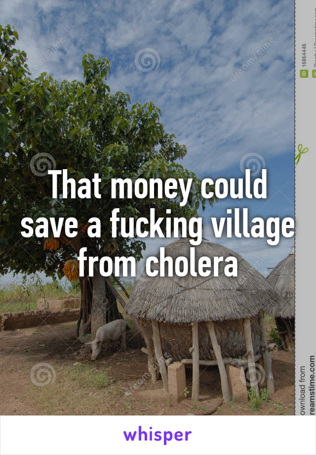 That money could save a fucking village from cholera