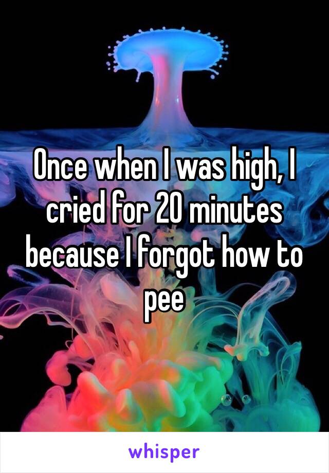 Once when I was high, I cried for 20 minutes because I forgot how to pee