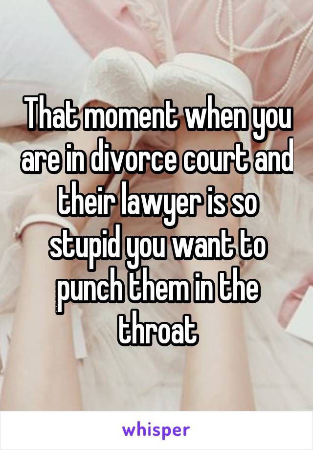 That moment when you are in divorce court and their lawyer is so stupid you want to punch them in the throat