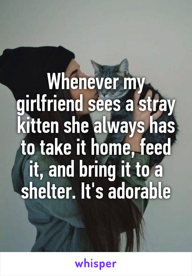 Whenever my girlfriend sees a stray kitten she always has to take it home, feed it, and bring it to a shelter. It's adorable