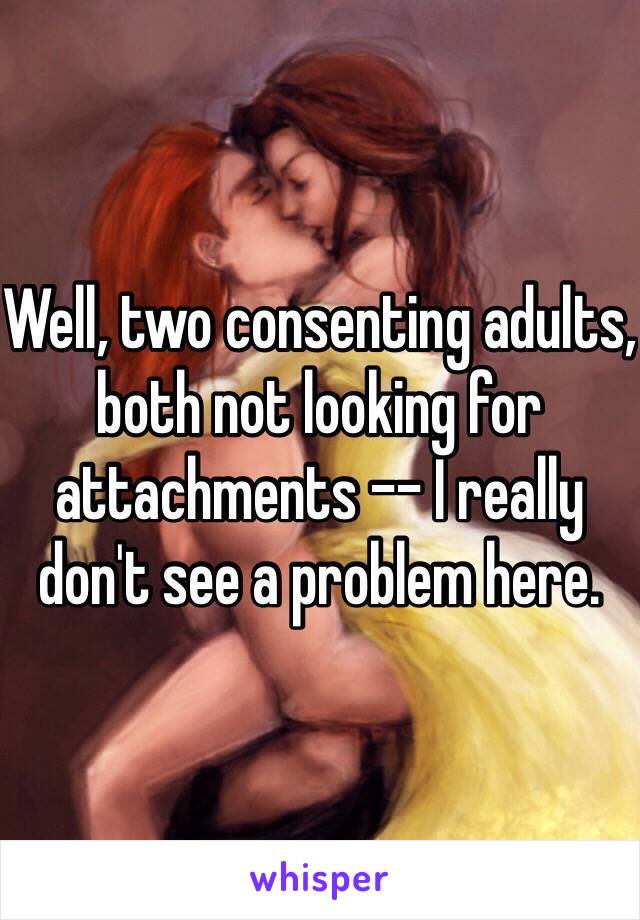 Well, two consenting adults, both not looking for attachments -- I really don't see a problem here. 