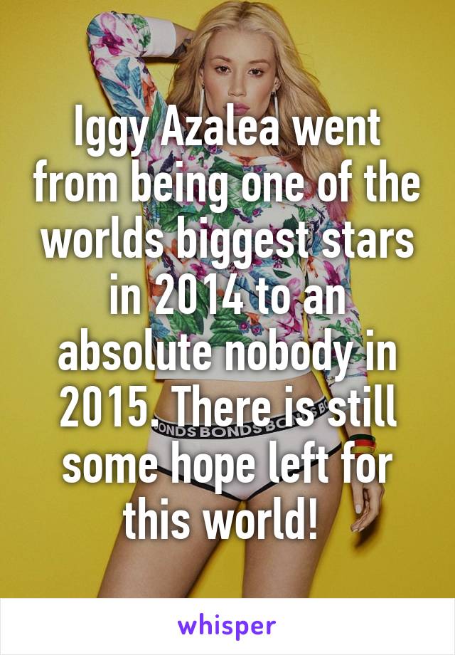 Iggy Azalea went from being one of the worlds biggest stars in 2014 to an absolute nobody in 2015. There is still some hope left for this world! 