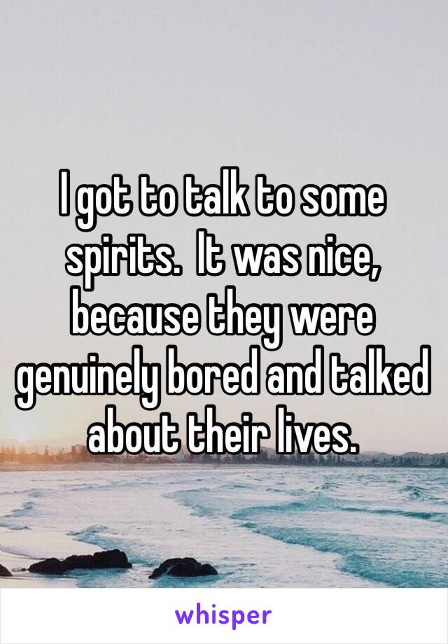 I got to talk to some spirits.  It was nice, because they were genuinely bored and talked about their lives.