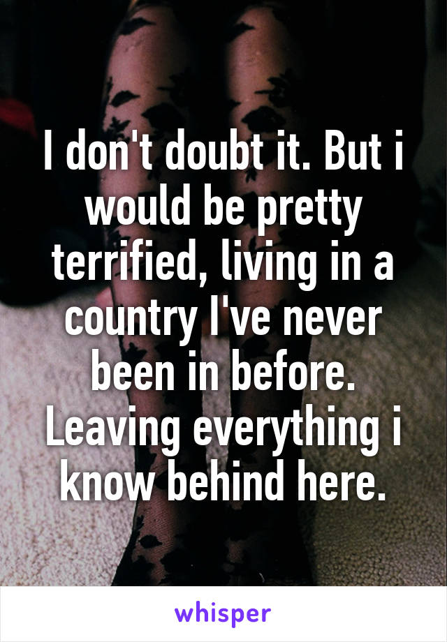 I don't doubt it. But i would be pretty terrified, living in a country I've never been in before. Leaving everything i know behind here.