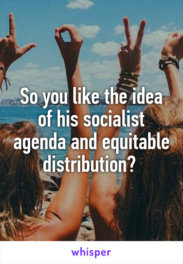 So you like the idea of his socialist agenda and equitable distribution? 