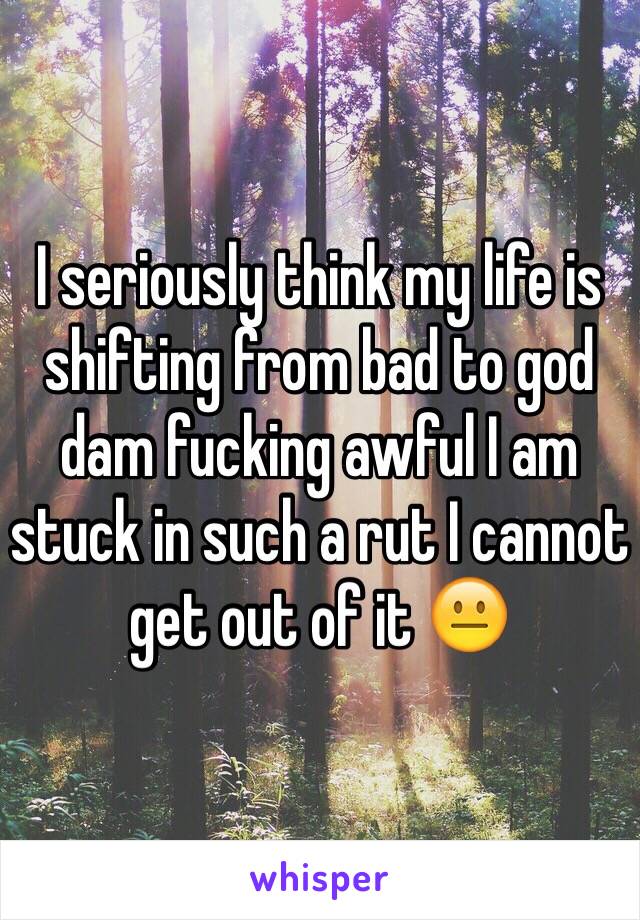 I seriously think my life is shifting from bad to god dam fucking awful I am stuck in such a rut I cannot get out of it 😐