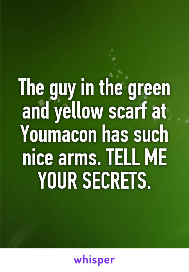 The guy in the green and yellow scarf at Youmacon has such nice arms. TELL ME YOUR SECRETS.