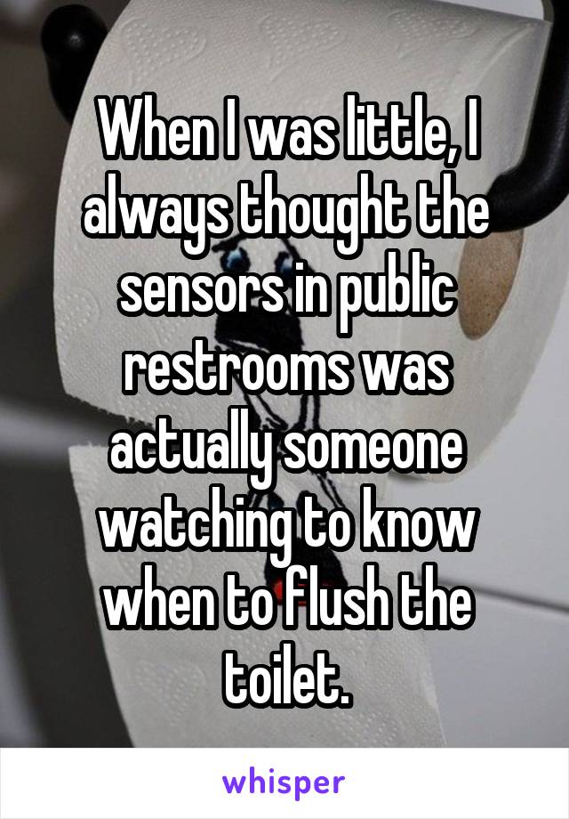 When I was little, I always thought the sensors in public restrooms was actually someone watching to know when to flush the toilet.
