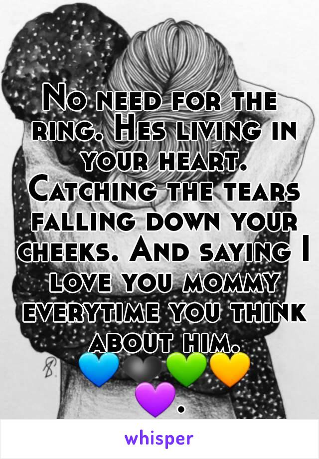 No need for the ring. Hes living in your heart. Catching the tears falling down your cheeks. And saying I love you mommy everytime you think about him. 💙❤💚💛💜..