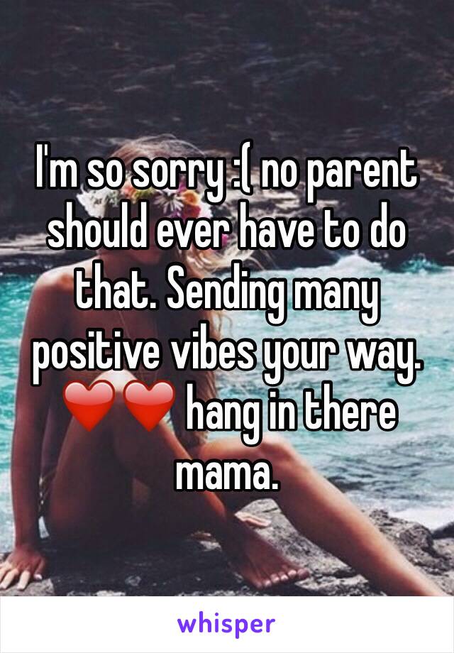 I'm so sorry :( no parent should ever have to do that. Sending many positive vibes your way. ❤️❤️ hang in there mama. 