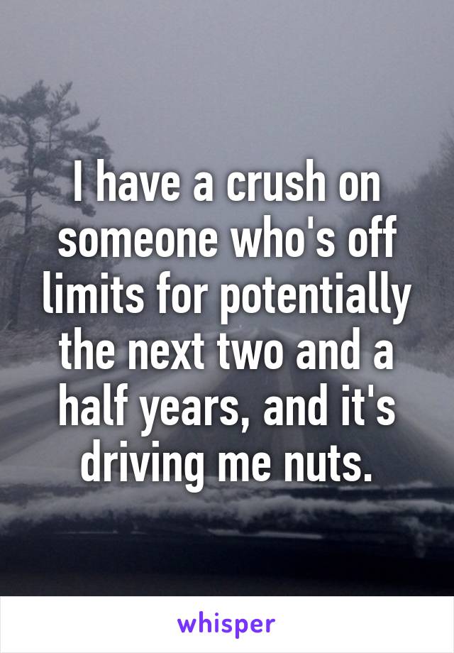 I have a crush on someone who's off limits for potentially the next two and a half years, and it's driving me nuts.