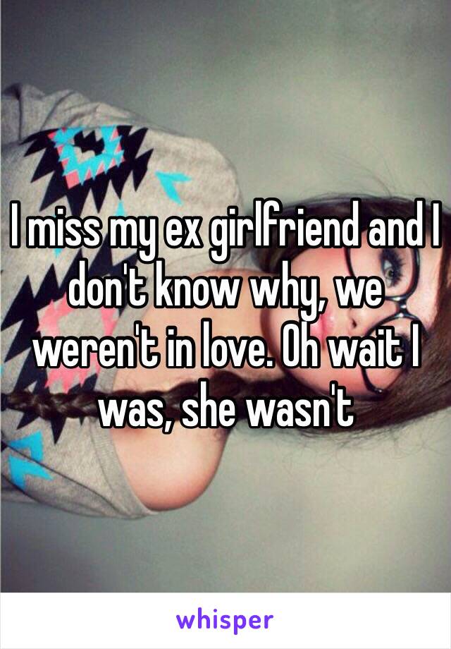 I miss my ex girlfriend and I don't know why, we weren't in love. Oh wait I was, she wasn't 