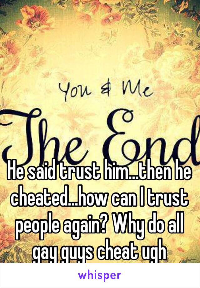 He said trust him...then he cheated...how can I trust people again? Why do all gay guys cheat ugh 