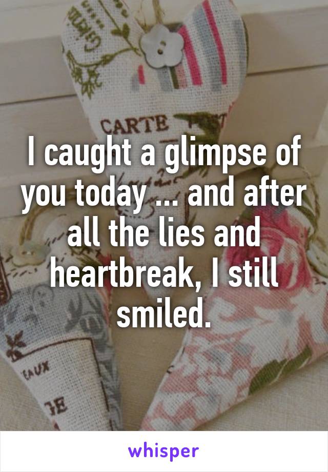 I caught a glimpse of you today ... and after all the lies and heartbreak, I still smiled.