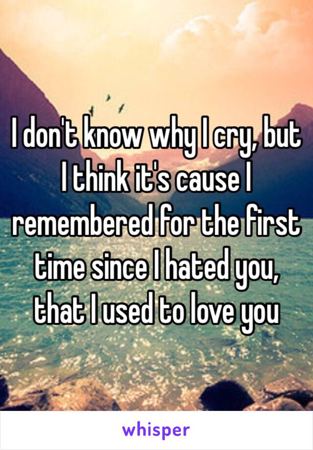 I don't know why I cry, but I think it's cause I remembered for the first time since I hated you, that I used to love you 