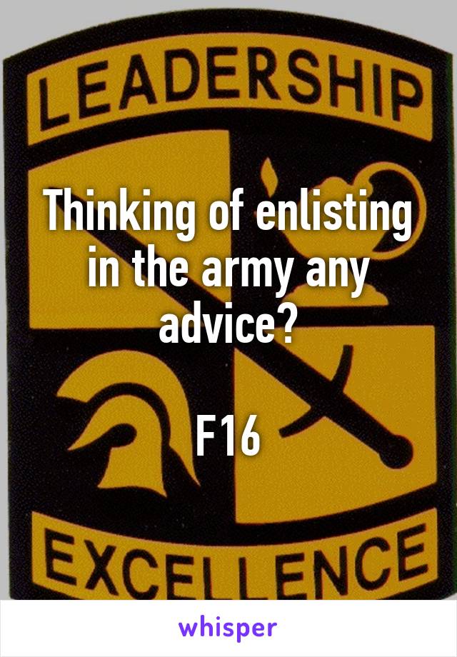 Thinking of enlisting in the army any advice?

F16