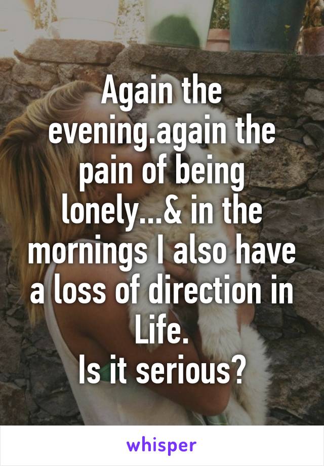 Again the evening.again the pain of being lonely...& in the mornings I also have a loss of direction in Life.
Is it serious?