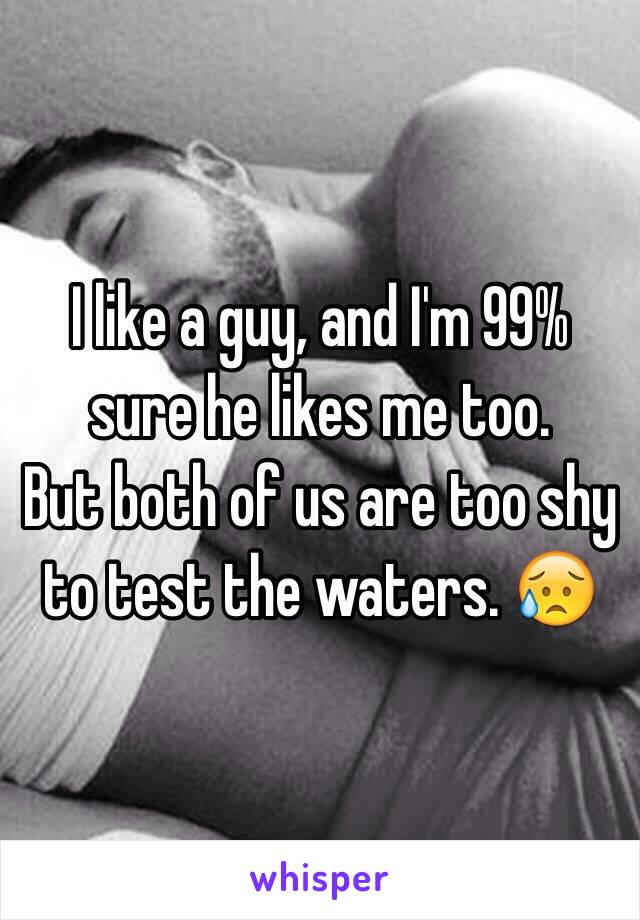 I like a guy, and I'm 99% sure he likes me too. 
But both of us are too shy to test the waters. 😥