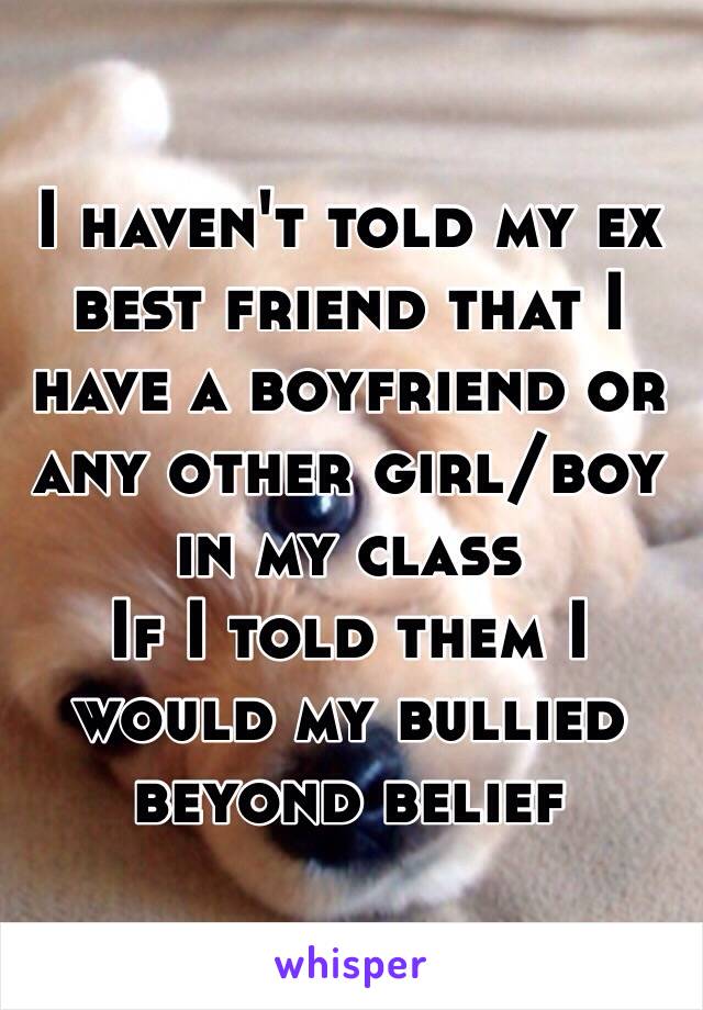 I haven't told my ex best friend that I have a boyfriend or any other girl/boy in my class 
If I told them I would my bullied beyond belief 