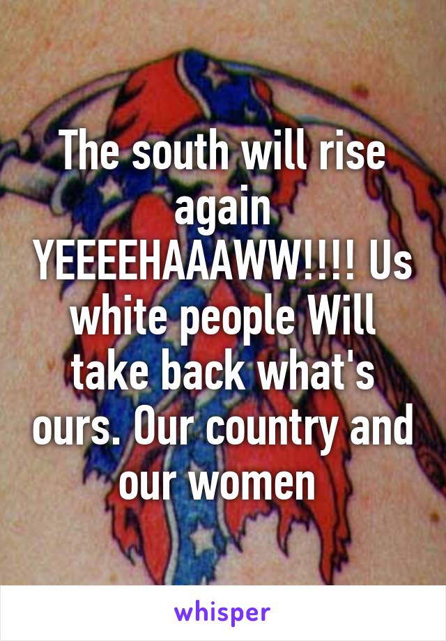 The south will rise again YEEEEHAAAWW!!!! Us white people Will take back what's ours. Our country and our women 