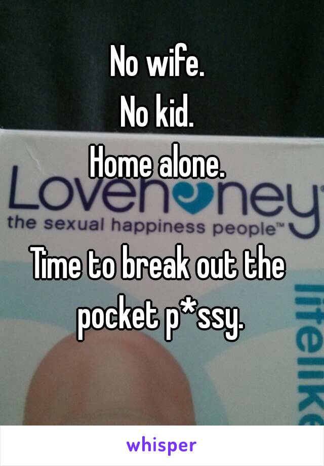 No wife.
No kid.
Home alone.

Time to break out the pocket p*ssy.