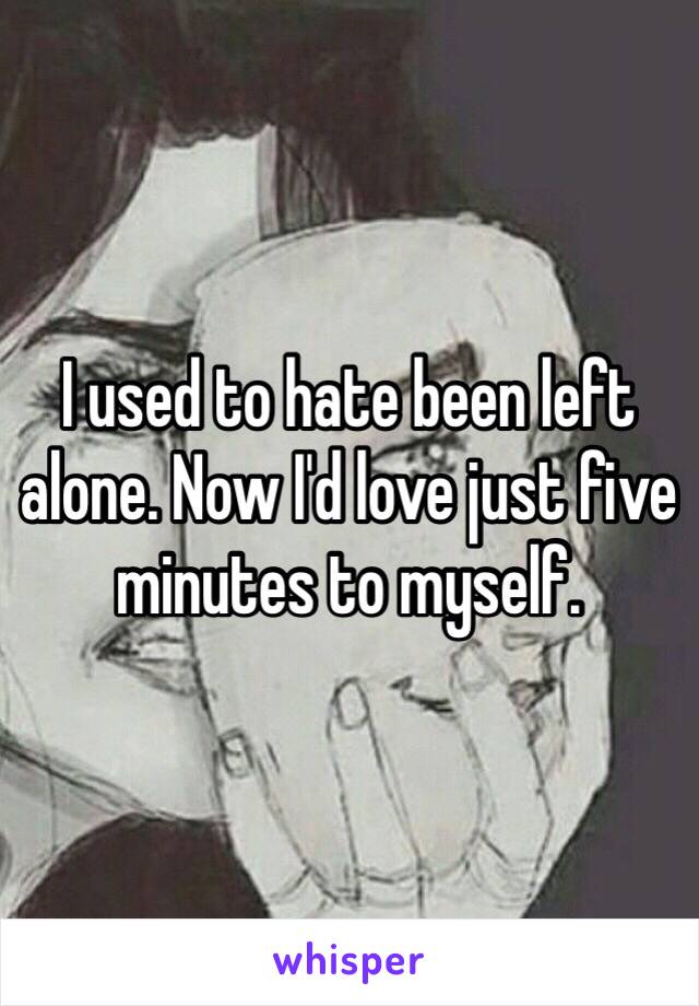 I used to hate been left alone. Now I'd love just five minutes to myself. 