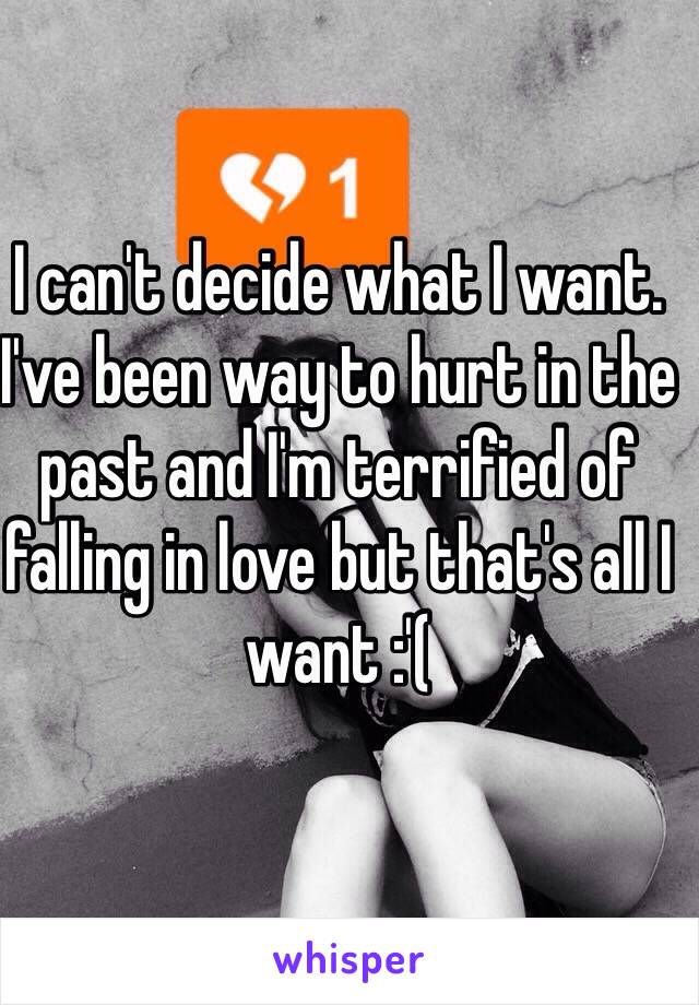 I can't decide what I want. I've been way to hurt in the past and I'm terrified of falling in love but that's all I want :'(