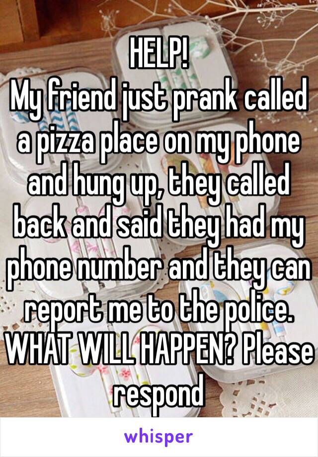 HELP!
My friend just prank called a pizza place on my phone and hung up, they called back and said they had my phone number and they can report me to the police. 
WHAT WILL HAPPEN? Please respond 