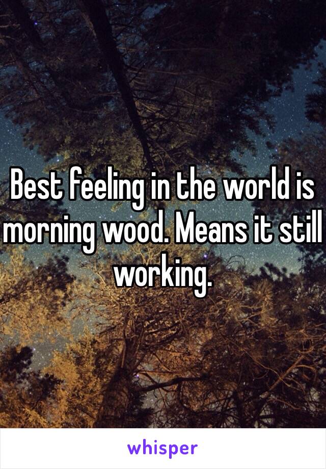 Best feeling in the world is morning wood. Means it still working.