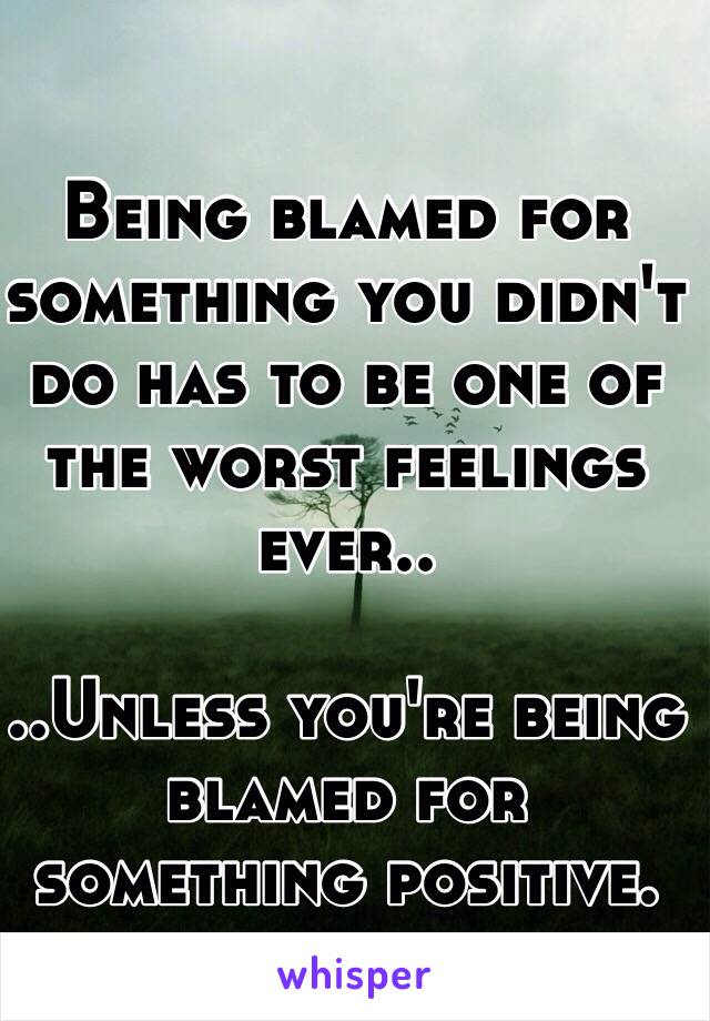 Being blamed for something you didn't do has to be one of the worst feelings ever..

..Unless you're being blamed for something positive.