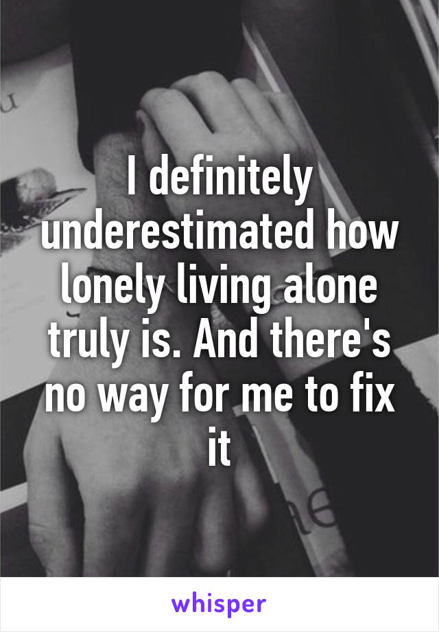 I definitely underestimated how lonely living alone truly is. And there's no way for me to fix it